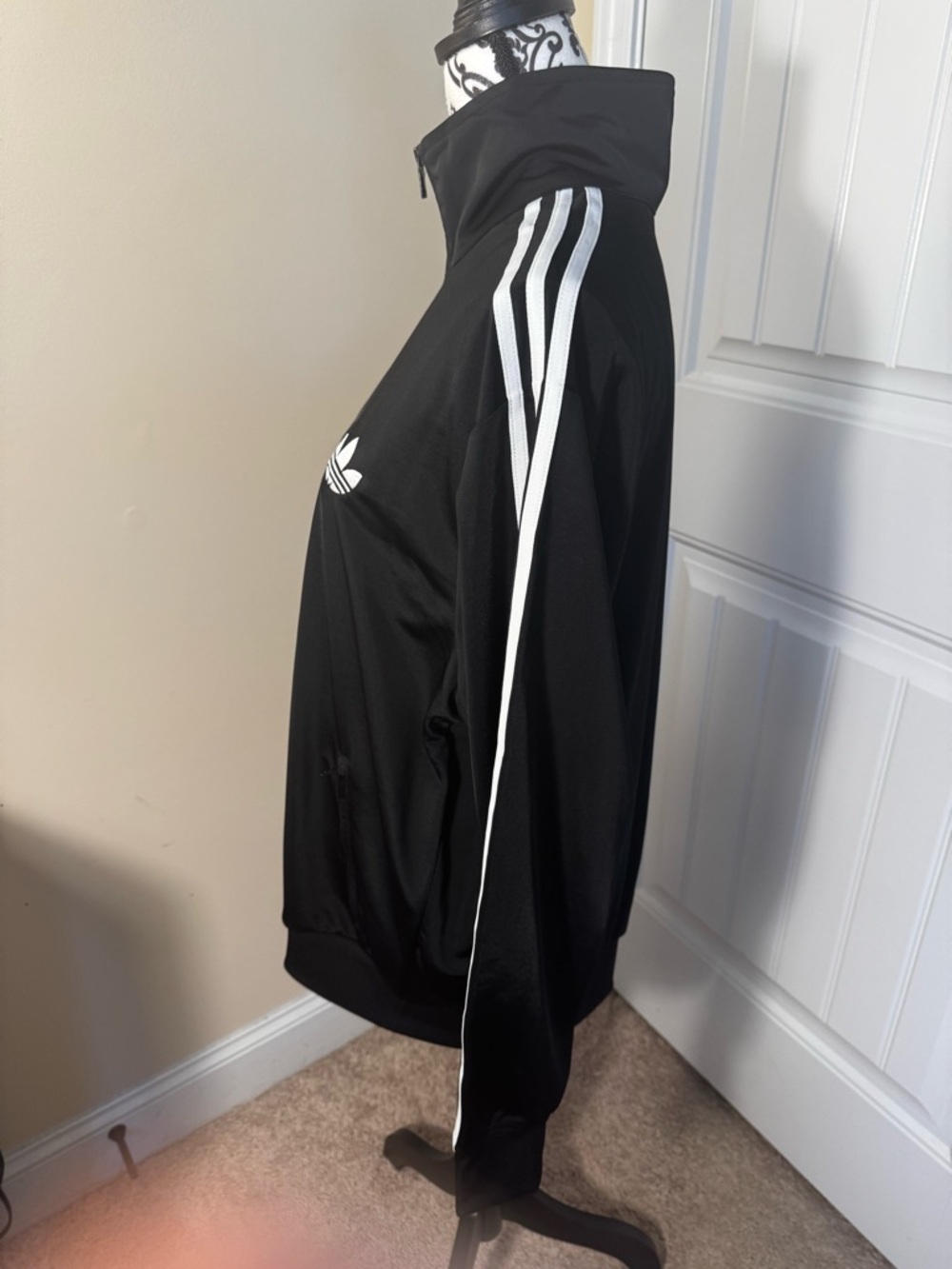 adidas Originals Black Track Bomber Jacket with White Stripes NWT - Picture 5 of 7